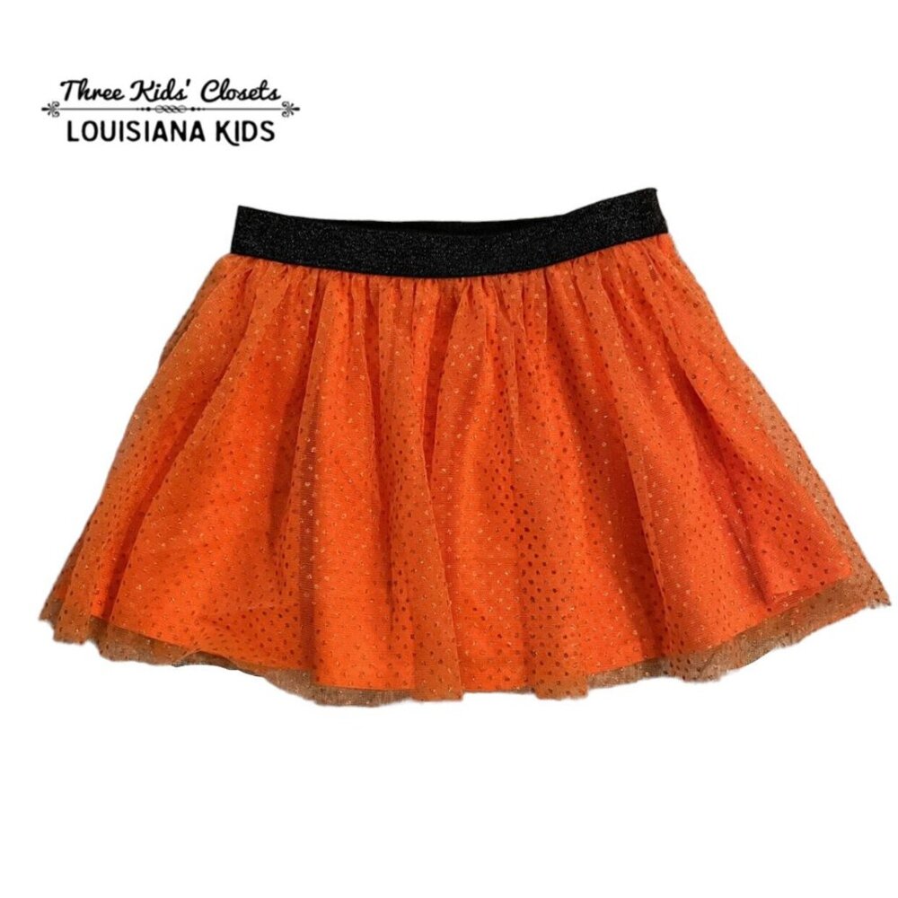 Halloween 2T Orange & Black Sparkly Tulle Skirt